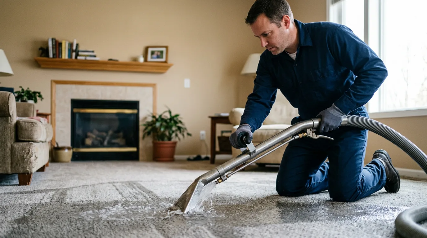 Water damage restoration technician working near Hallettsville, TX